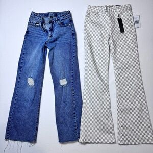 Bundle of 2: Distressed Blue Jeans & Checkered Flare Pants sz 12